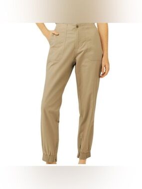 Pact Utility Twill Jogger Pants in Cream / Khaki Zip Elastic Ankle Size XS EUC